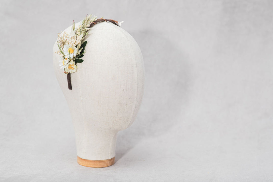 Daisy Flower Headband: Preserved Ivory Floral Crown, Spring Wedding – handmade floral hair accessory by magaela