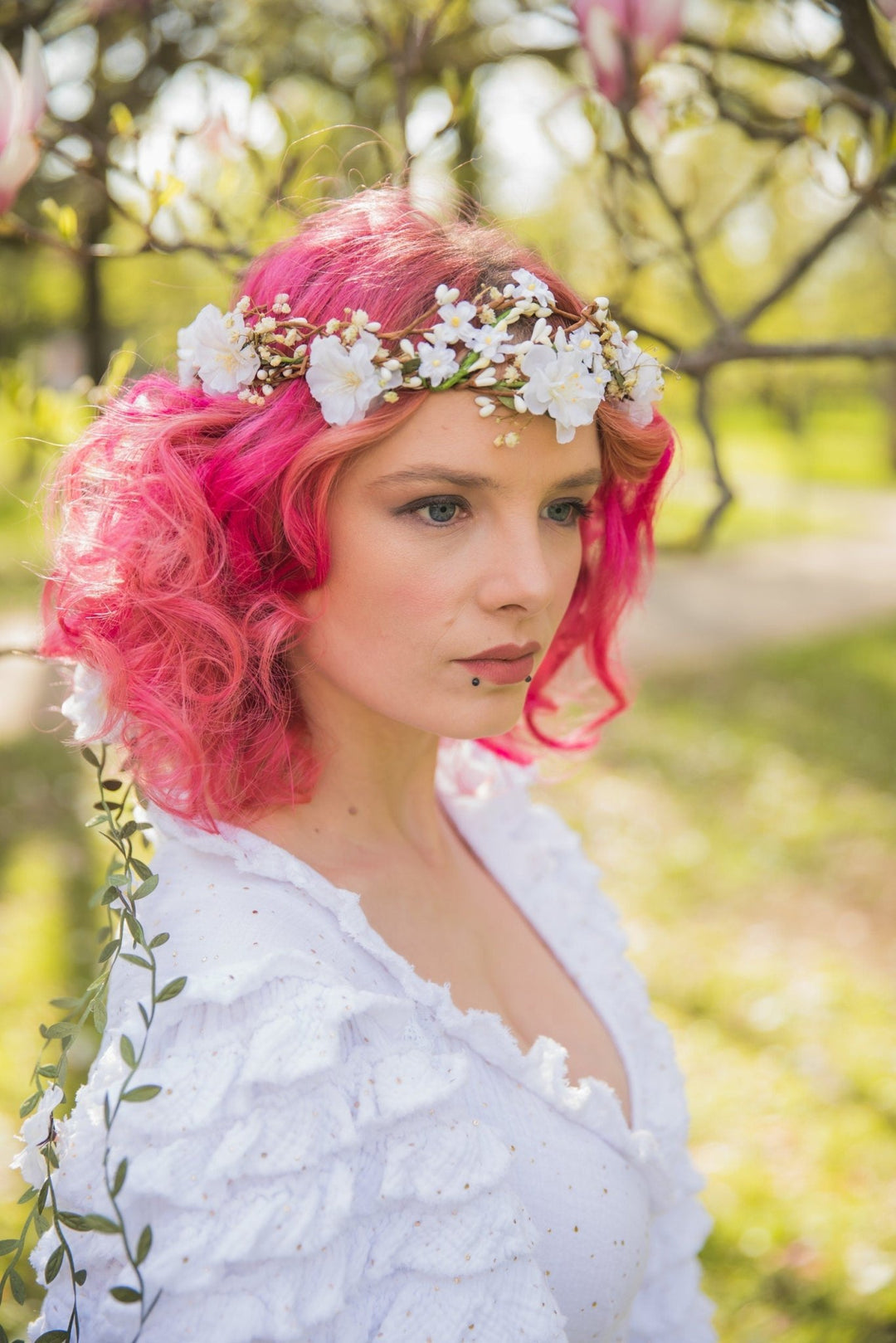 White Flower Bridal Hair Wreath: Romantic Vine Crown – handmade floral hair accessory by magaela