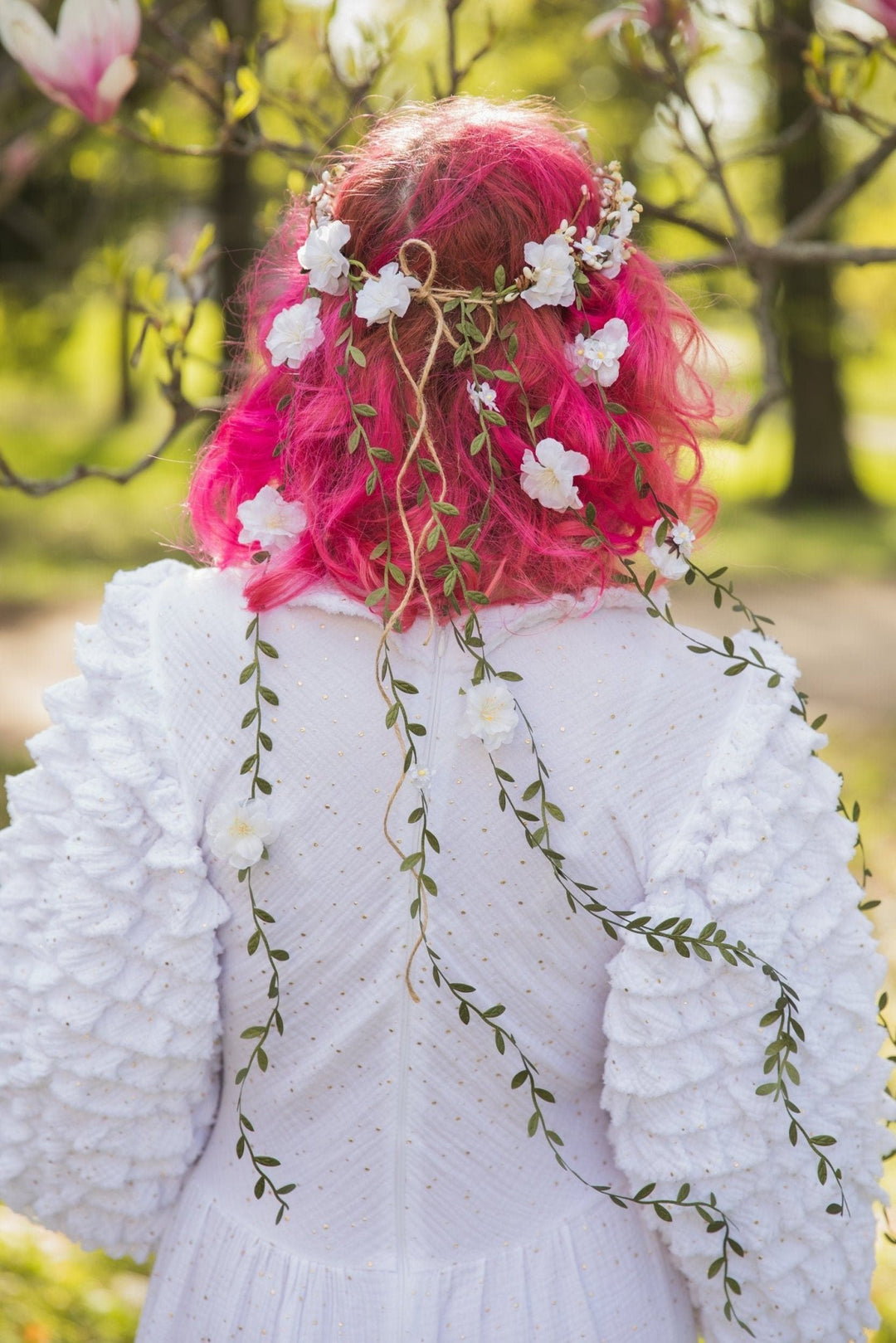 White Flower Bridal Hair Wreath: Romantic Vine Crown – handmade floral hair accessory by magaela