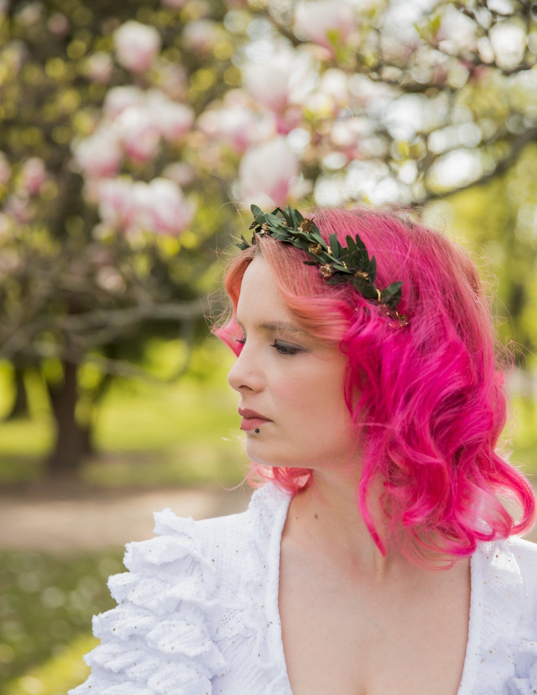 Eucalyptus Wedding Headband: Preserved Greenery, Gold Accents – handmade floral hair accessory by magaela
