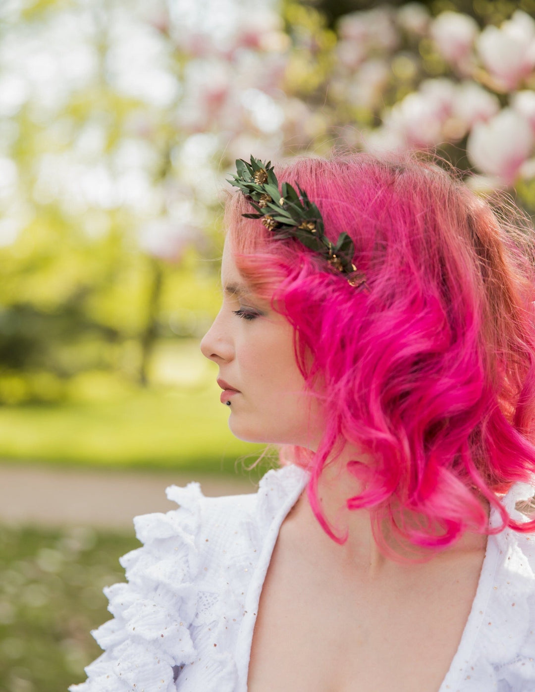 Eucalyptus Wedding Headband: Preserved Greenery, Gold Accents – handmade floral hair accessory by magaela