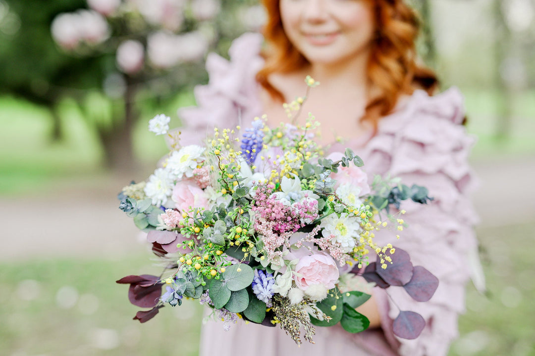 Handmade Preserved Flower Bridal Bouquet: Romantic Pastel Wedding – handmade floral hair accessory by magaela