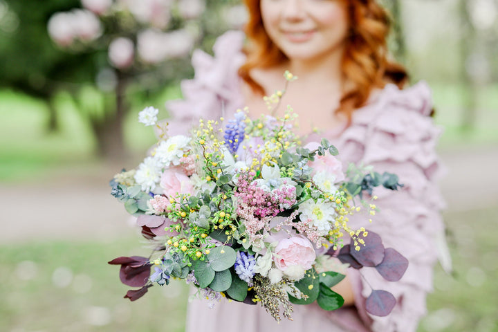 Handmade Preserved Flower Bridal Bouquet: Romantic Pastel Wedding – handmade floral hair accessory by magaela