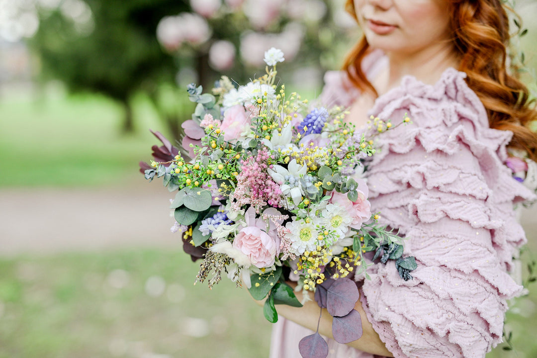 Handmade Preserved Flower Bridal Bouquet: Romantic Pastel Wedding – handmade floral hair accessory by magaela