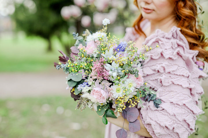 Handmade Preserved Flower Bridal Bouquet: Romantic Pastel Wedding – handmade floral hair accessory by magaela