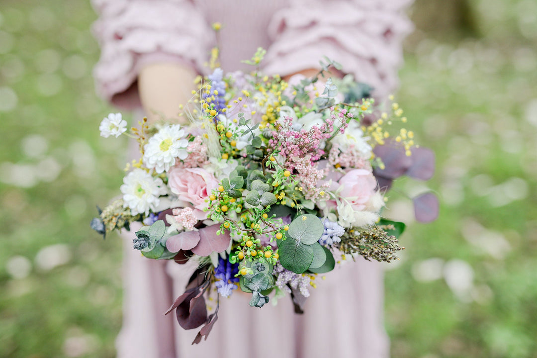 Handmade Preserved Flower Bridal Bouquet: Romantic Pastel Wedding – handmade floral hair accessory by magaela