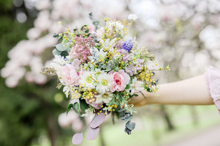 Handmade Preserved Flower Bridal Bouquet: Romantic Pastel Wedding – handmade floral hair accessory by magaela