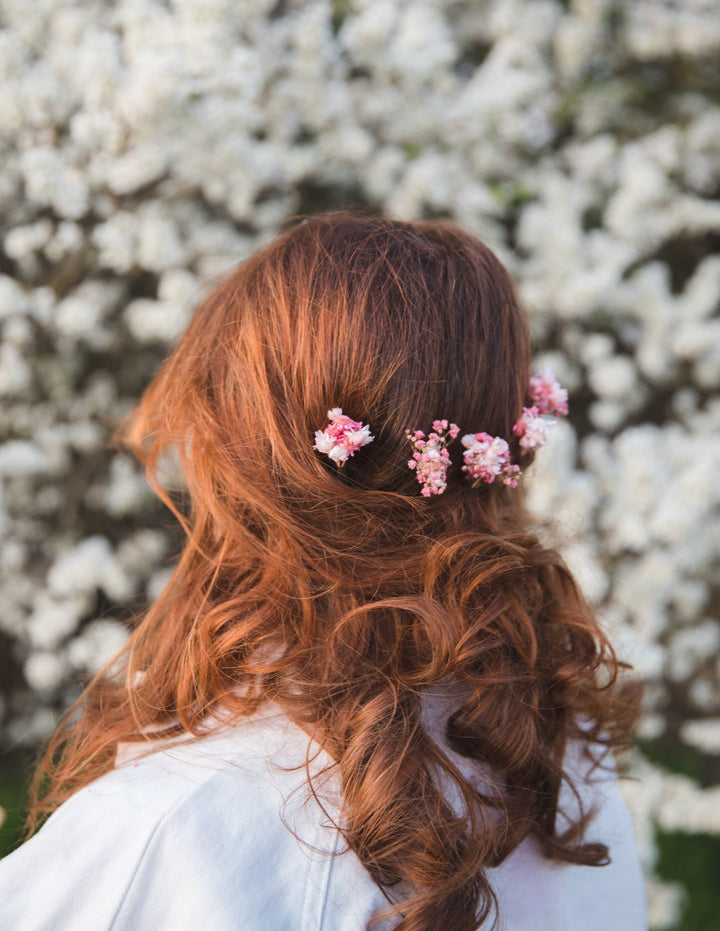Pink Baby's Breath Hair Pins: Romantic Bridal Hair Flowers – handmade floral hair accessory by magaela