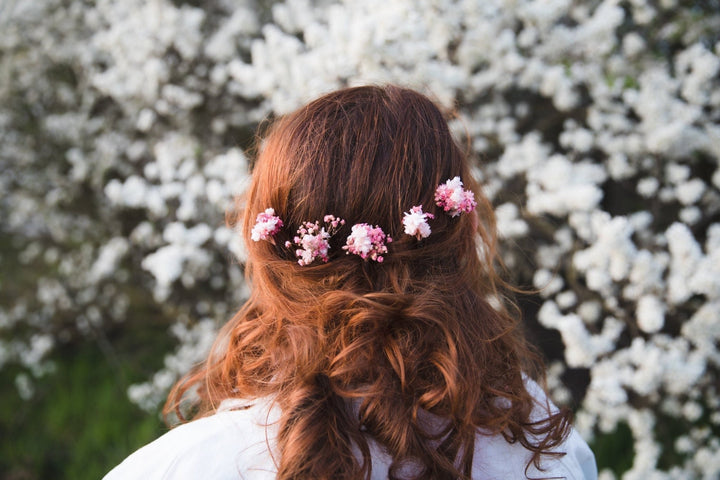 Pink Baby's Breath Hair Pins: Romantic Bridal Hair Flowers – handmade floral hair accessory by magaela