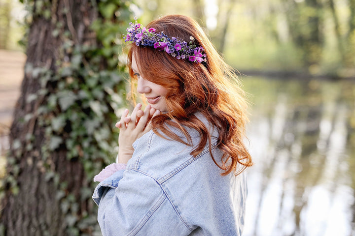 Purple Flower Bridal Crown: Lavender Wedding Headpiece – handmade floral hair accessory by magaela