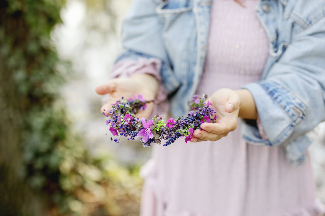 Purple Flower Bridal Crown: Lavender Wedding Headpiece – handmade floral hair accessory by magaela