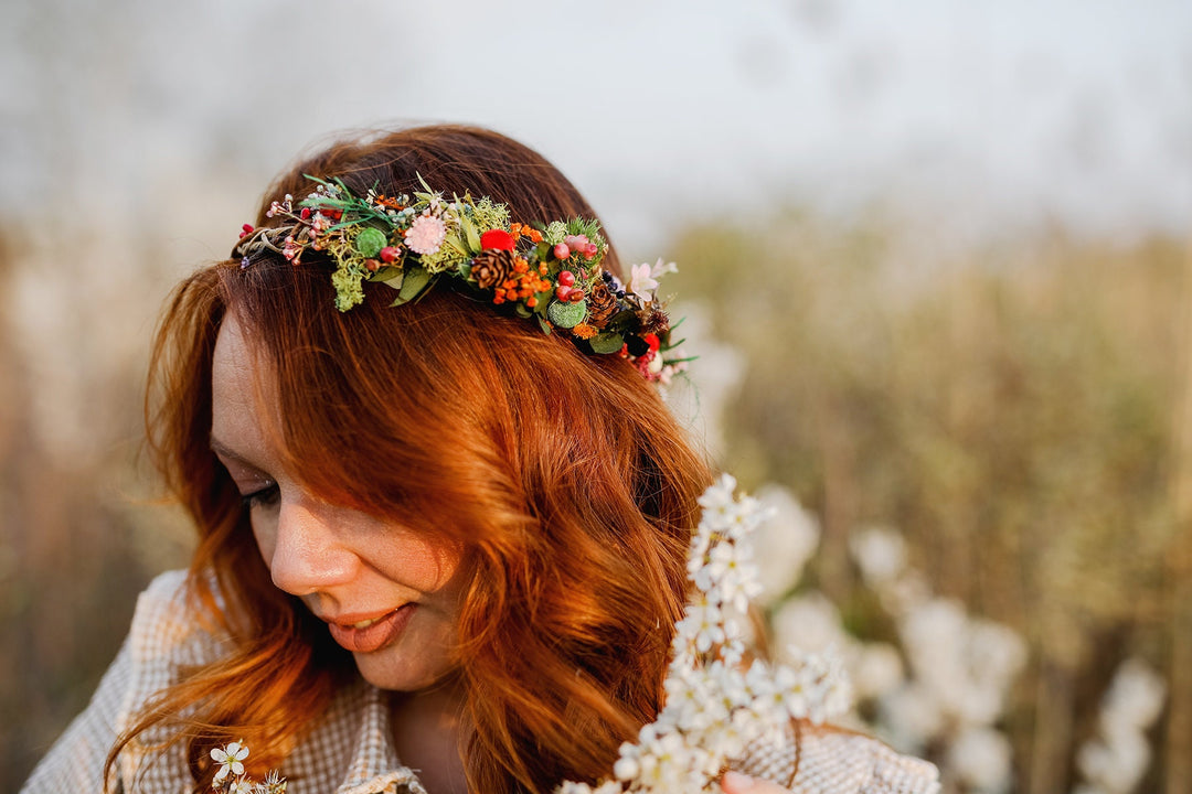 Woodland Bridal Hair Wreath: Forest Wedding Flower Crown – handmade floral hair accessory by magaela