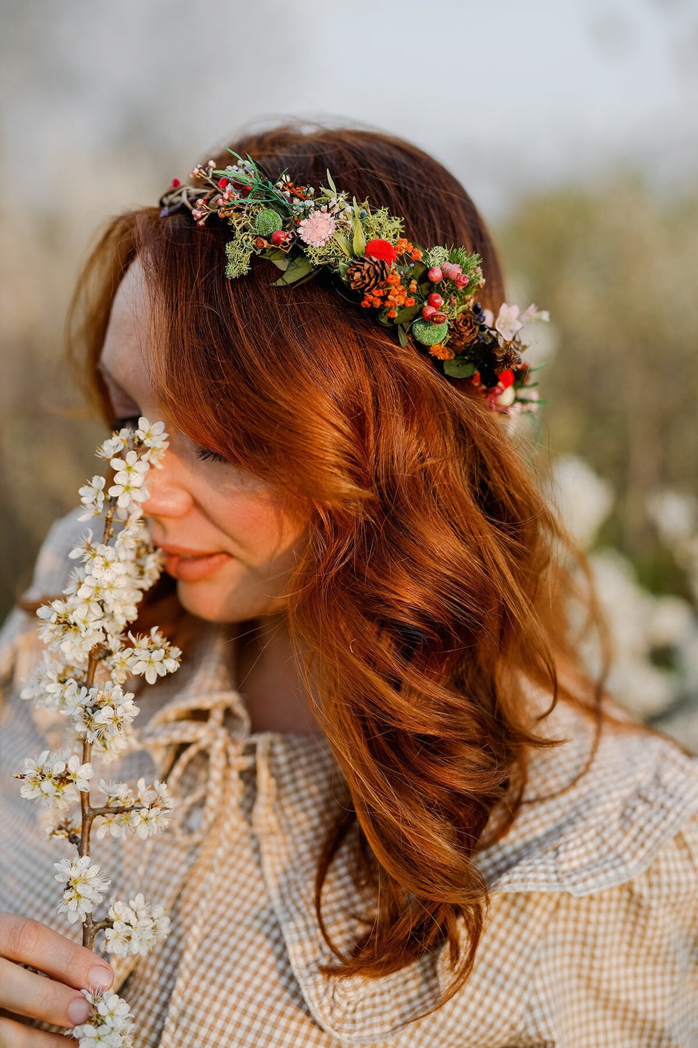 Woodland Bridal Hair Wreath: Forest Wedding Flower Crown – handmade floral hair accessory by magaela