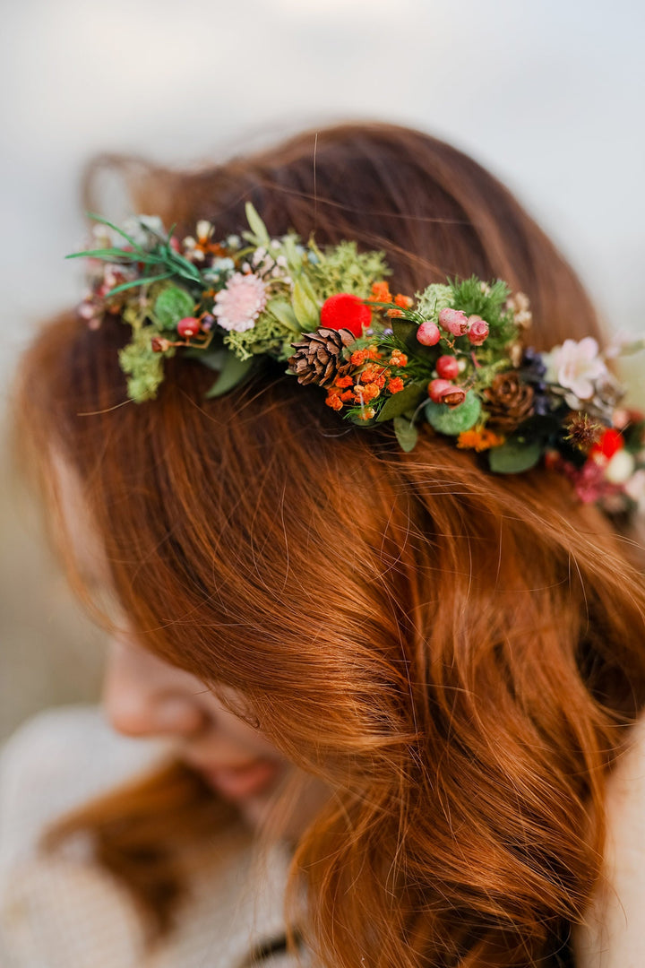 Woodland Bridal Hair Wreath: Forest Wedding Flower Crown – handmade floral hair accessory by magaela