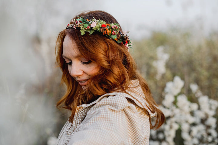 Woodland Bridal Hair Wreath: Forest Wedding Flower Crown – handmade floral hair accessory by magaela