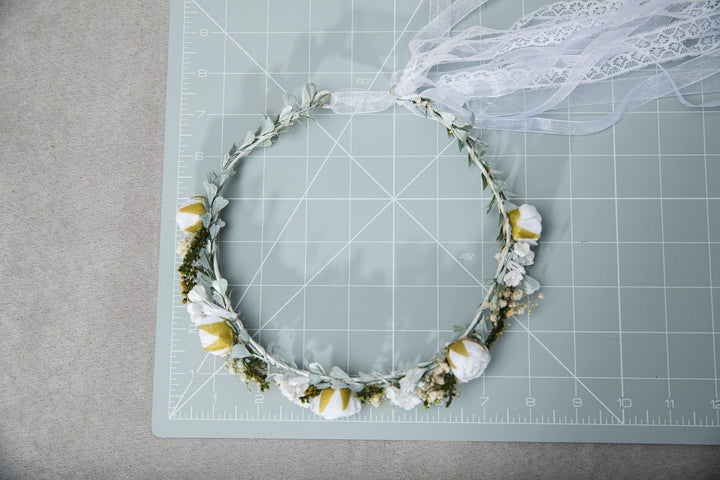White Flower Girl Headpiece: Holy Communion Hair Wreath with Veil – handmade floral hair accessory by magaela