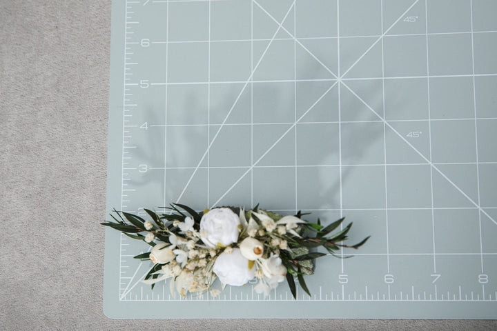 White Peony Flower Hair Clip: First Communion Wedding Headpiece – handmade floral hair accessory by magaela