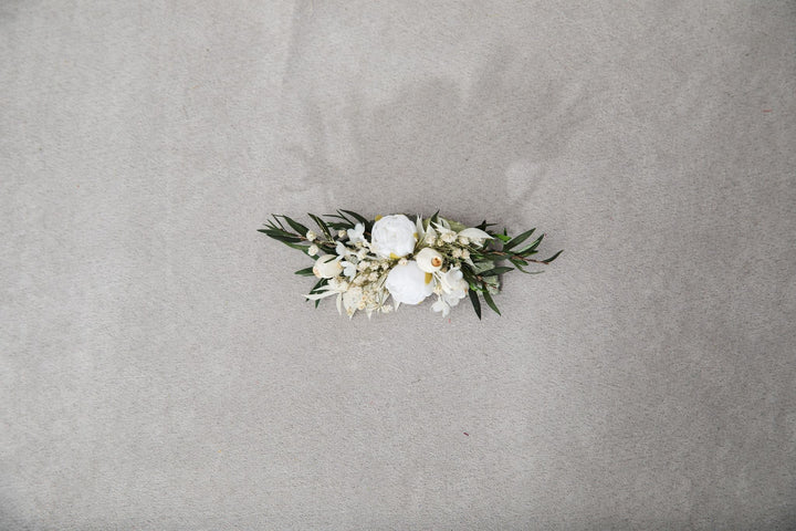 White Peony Flower Hair Clip: First Communion Wedding Headpiece – handmade floral hair accessory by magaela