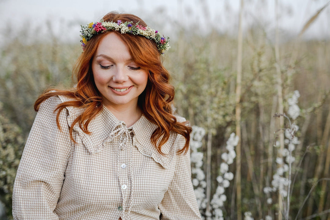 Natural Flower Wedding Wreath: Preserved Meadow Style – handmade floral hair accessory by magaela
