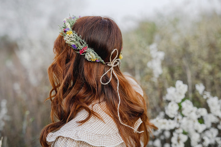 Natural Flower Wedding Wreath: Preserved Meadow Style – handmade floral hair accessory by magaela