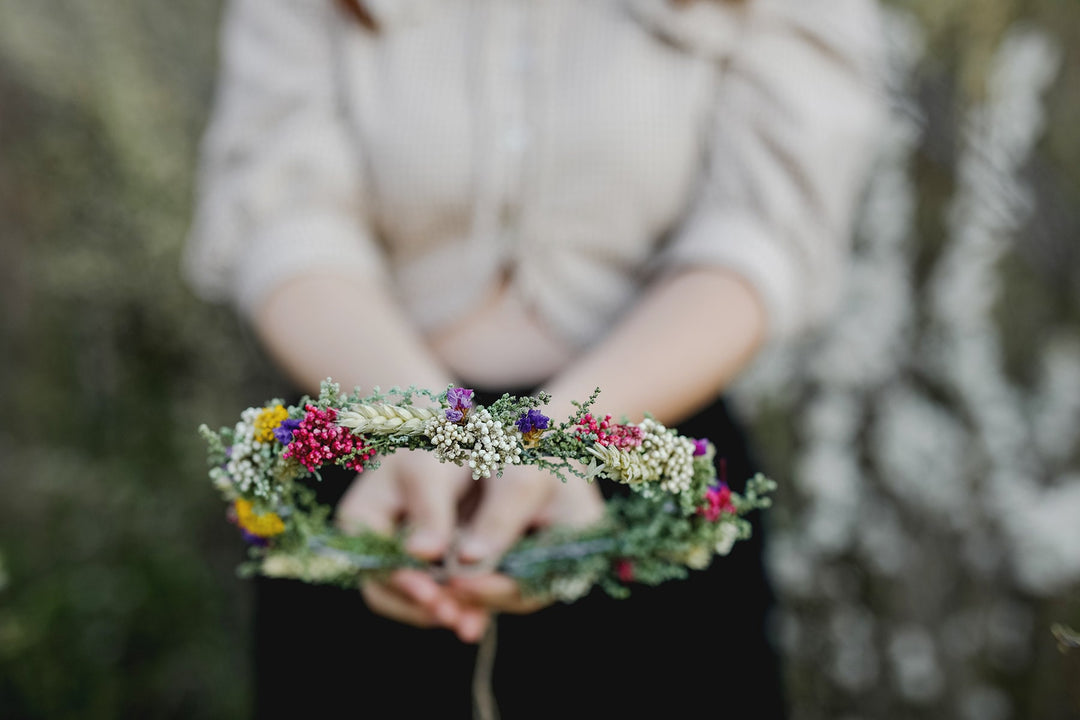 Natural Flower Wedding Wreath: Preserved Meadow Style – handmade floral hair accessory by magaela