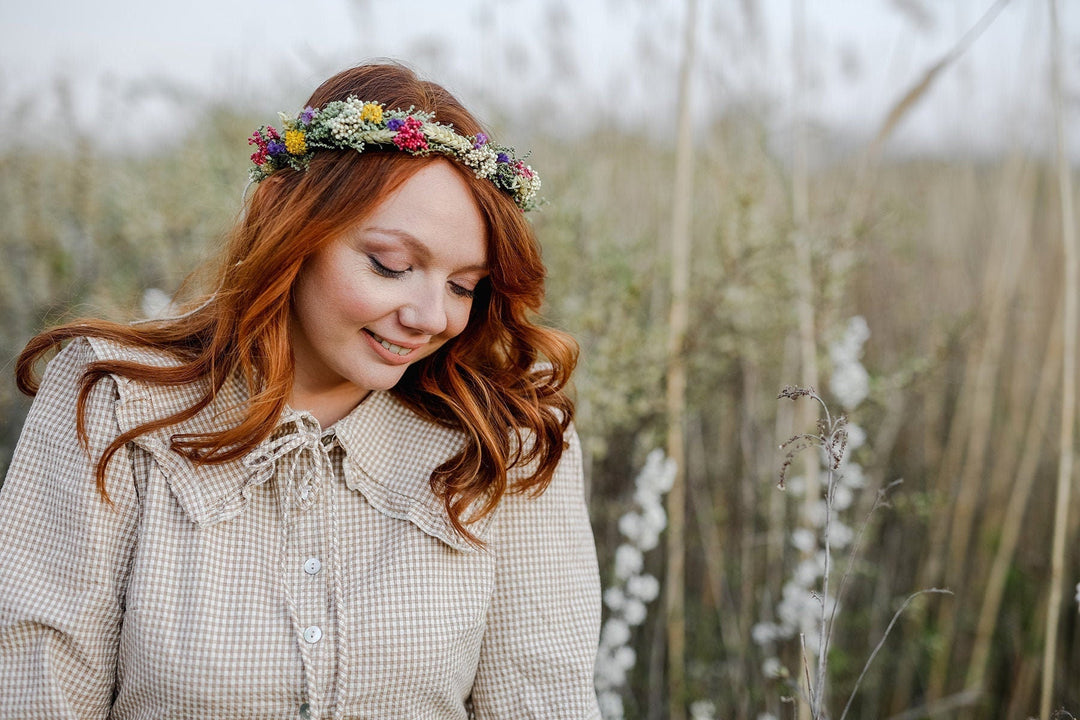Natural Flower Wedding Wreath: Preserved Meadow Style – handmade floral hair accessory by magaela