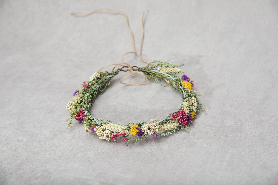 Natural Flower Wedding Wreath: Preserved Meadow Style – handmade floral hair accessory by magaela