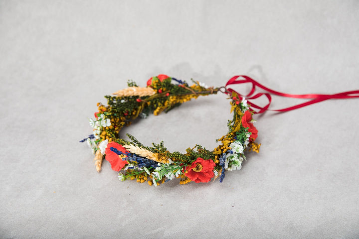 Folk Flower Crown: Poppy & Wheat Hair Wreath – handmade floral hair accessory by magaela