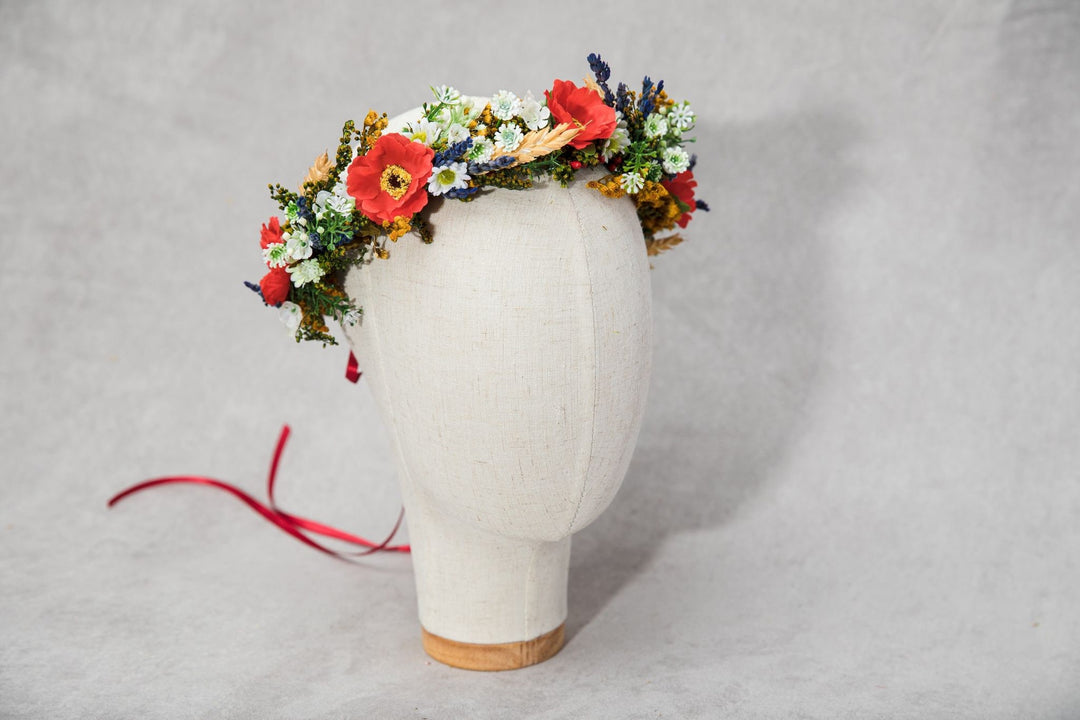Folk Flower Crown: Poppy & Wheat Hair Wreath – handmade floral hair accessory by magaela