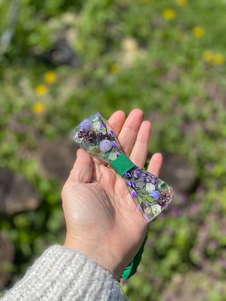 Resin Floral Bow Tie: Green & Purple Lavender, Men's Wedding Accessory – handmade floral hair accessory by magaela