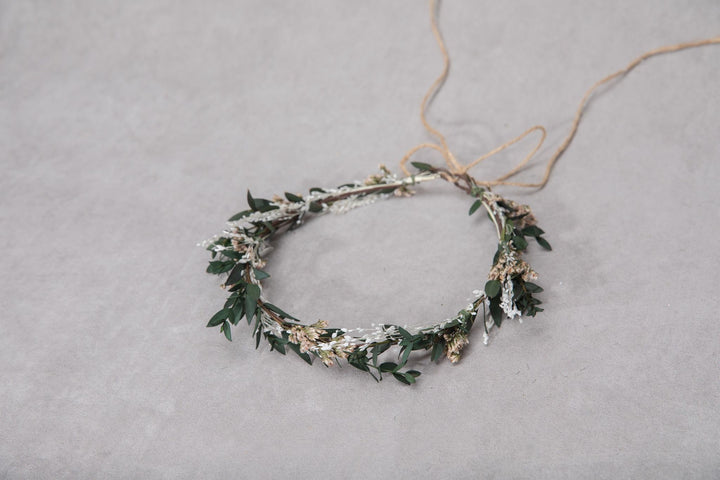Greenery Wedding Crown: Preserved Eucalyptus Flower Headpiece – handmade floral hair accessory by magaela