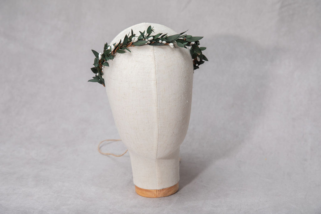 Greenery Wedding Crown: Preserved Eucalyptus Boho Headpiece – handmade floral hair accessory by magaela