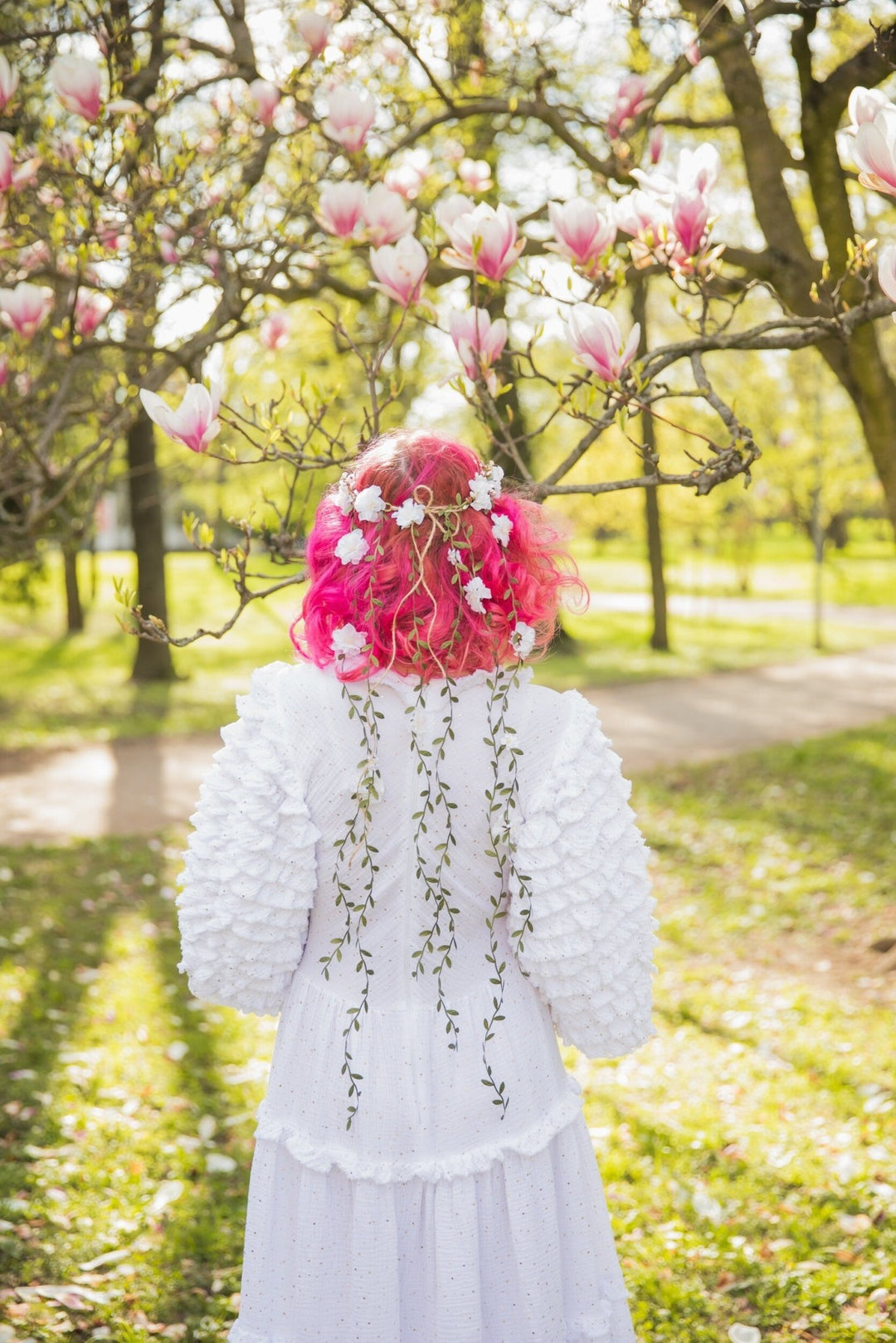 White Flower Bridal Hair Wreath: Romantic Vine Crown – handmade floral hair accessory by magaela