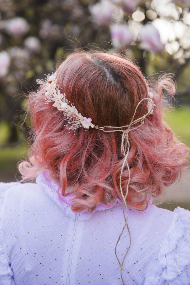 Peach Flower Elf Tiara: Bridal Elven Hair Crown – handmade floral hair accessory by magaela