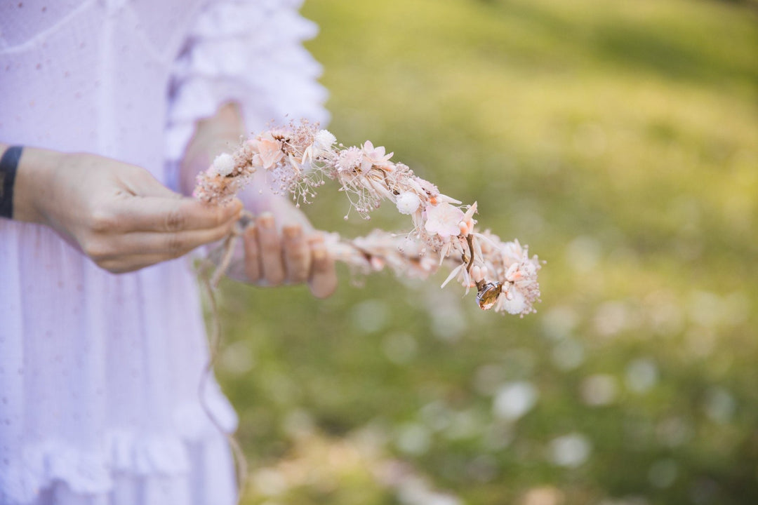 Peach Flower Elf Tiara: Bridal Elven Hair Crown – handmade floral hair accessory by magaela