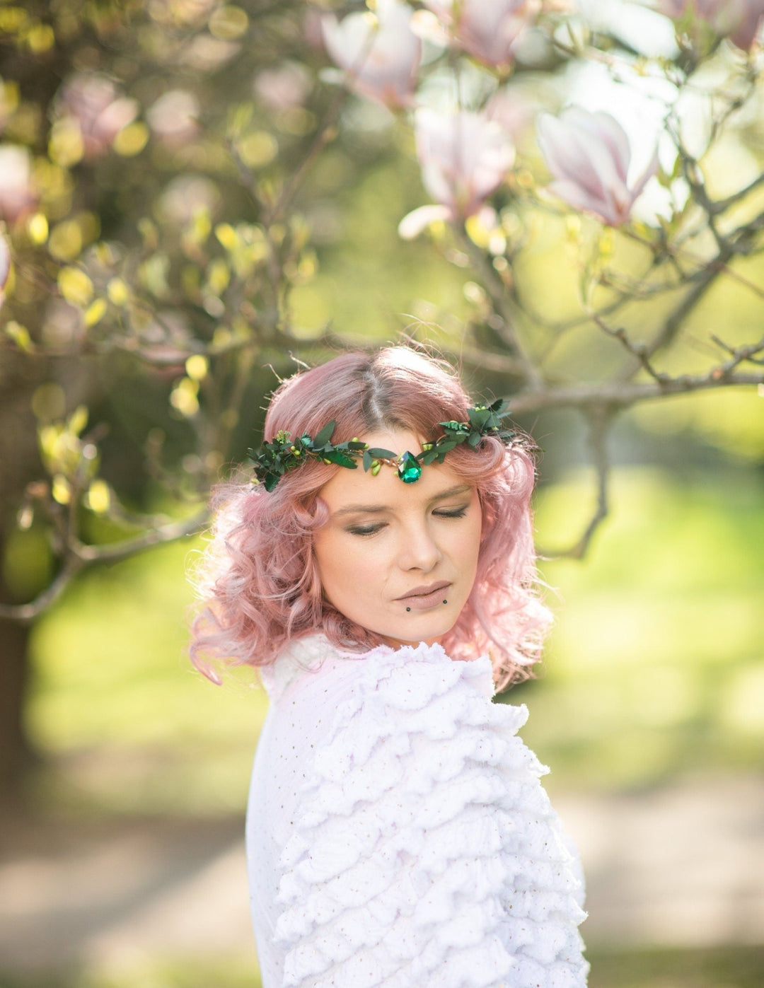 Greenery Elf Flower Crown: Bridal Elven Wedding Tiara – handmade floral hair accessory by magaela