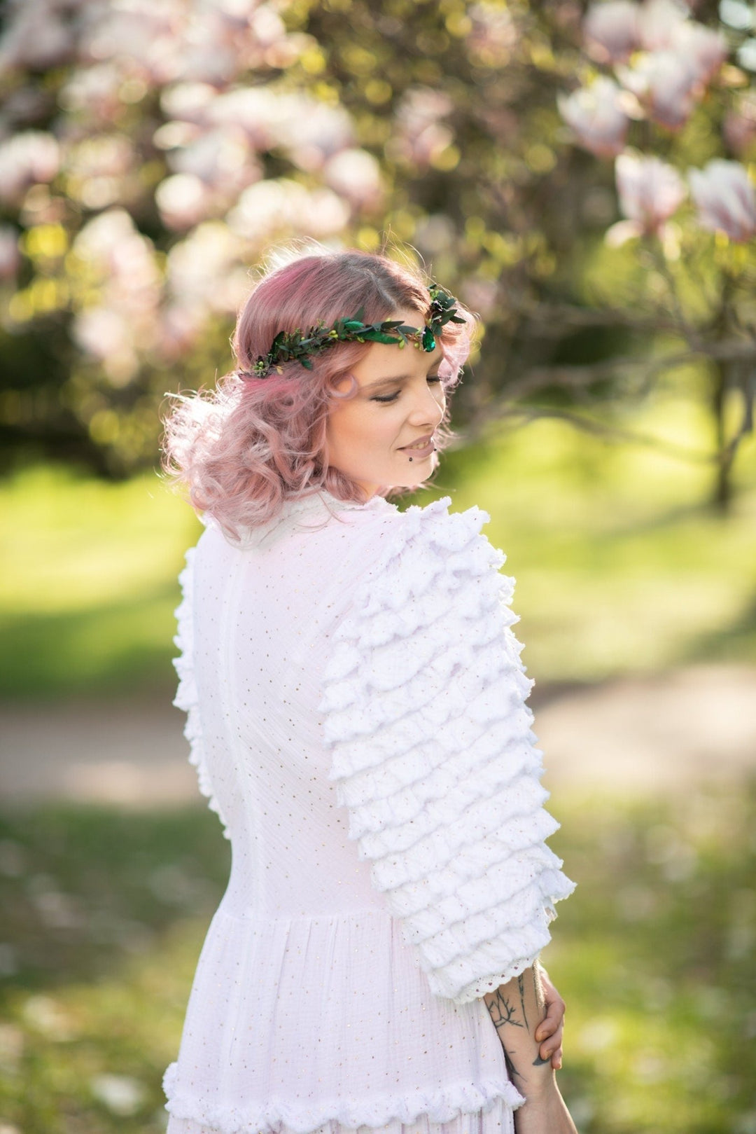 Greenery Elf Flower Crown: Bridal Elven Wedding Tiara – handmade floral hair accessory by magaela