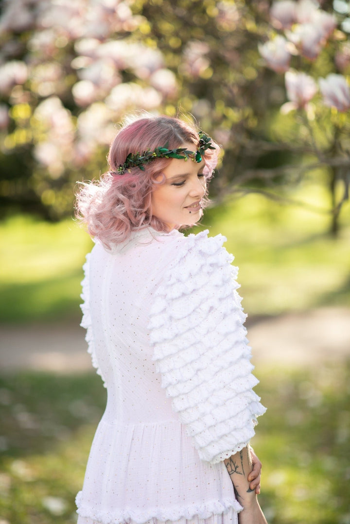 Greenery Elf Flower Crown: Bridal Elven Wedding Tiara – handmade floral hair accessory by magaela