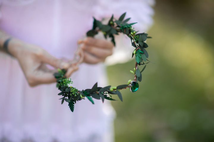 Greenery Elf Flower Crown: Bridal Elven Wedding Tiara – handmade floral hair accessory by magaela