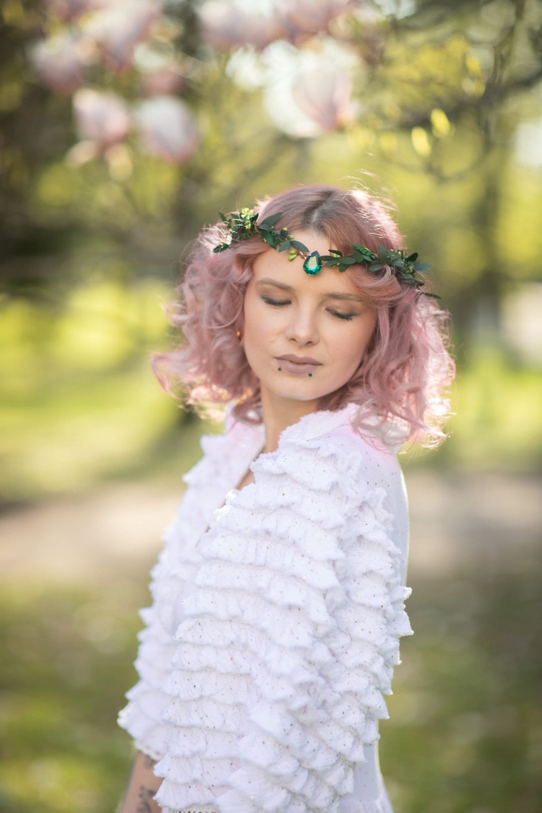 Greenery Elf Flower Crown: Bridal Elven Wedding Tiara – handmade floral hair accessory by magaela