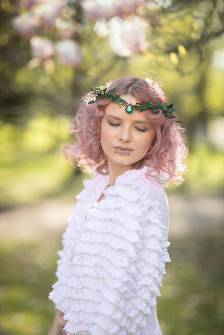 Greenery Elf Flower Crown: Bridal Elven Wedding Tiara – handmade floral hair accessory by magaela