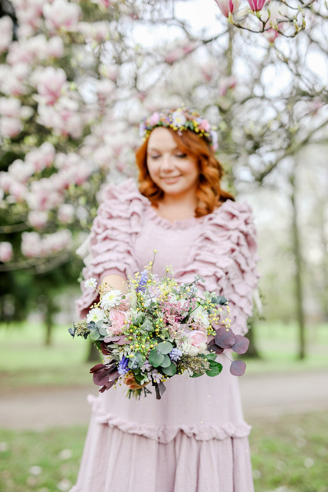 Handmade Preserved Flower Bridal Bouquet: Romantic Pastel Wedding – handmade floral hair accessory by magaela