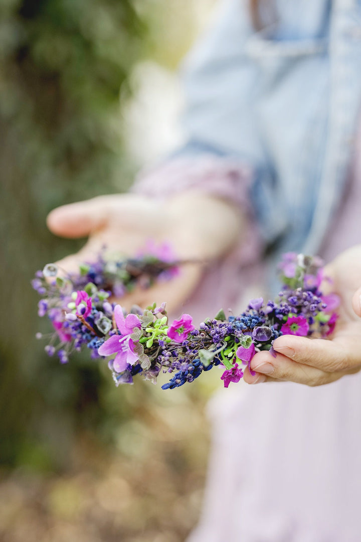Purple Flower Bridal Crown: Lavender Wedding Headpiece – handmade floral hair accessory by magaela