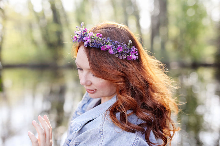 Purple Flower Bridal Crown: Lavender Wedding Headpiece – handmade floral hair accessory by magaela