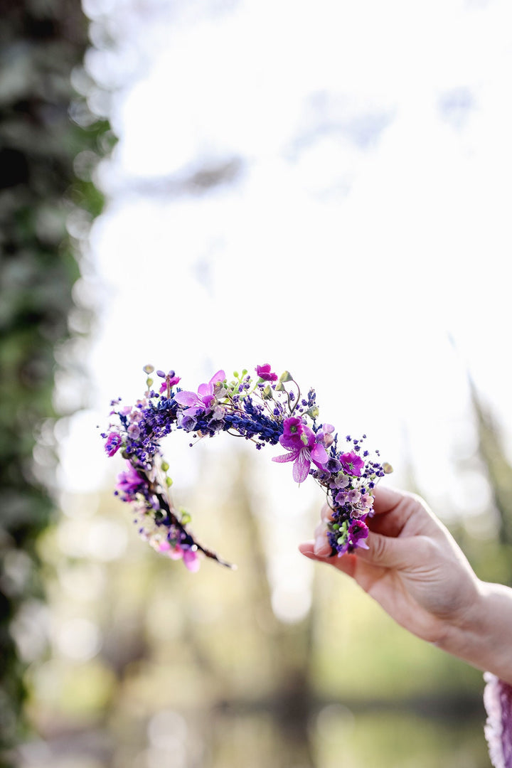 Purple Flower Bridal Crown: Lavender Wedding Headpiece – handmade floral hair accessory by magaela