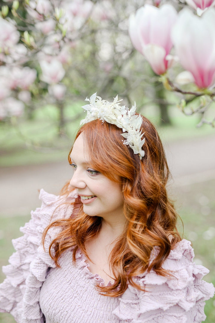 Ivory Flower Wedding Headband: Preserved Floral Bridal Crown – handmade floral hair accessory by magaela