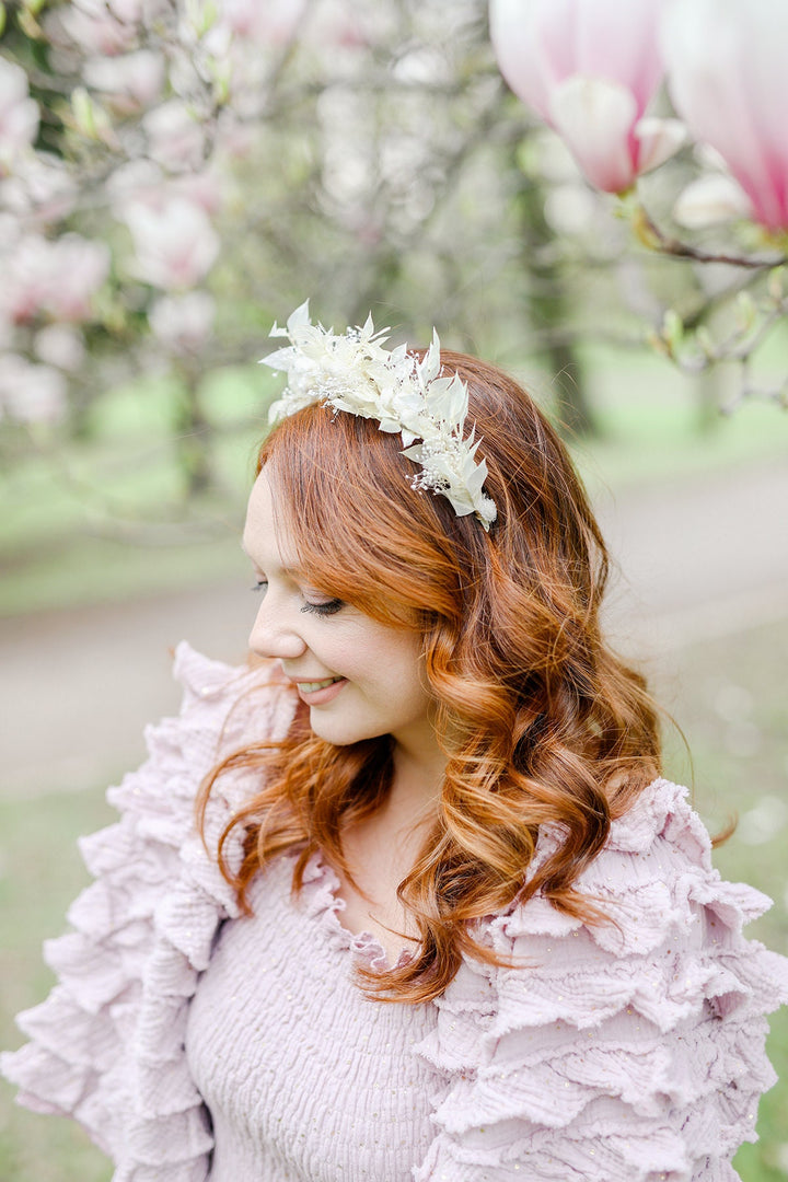 Ivory Flower Wedding Headband: Preserved Floral Bridal Crown – handmade floral hair accessory by magaela