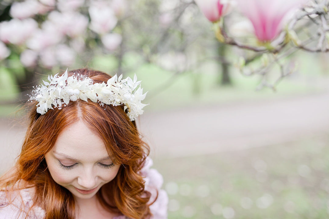 Ivory Flower Wedding Headband: Preserved Floral Bridal Crown – handmade floral hair accessory by magaela