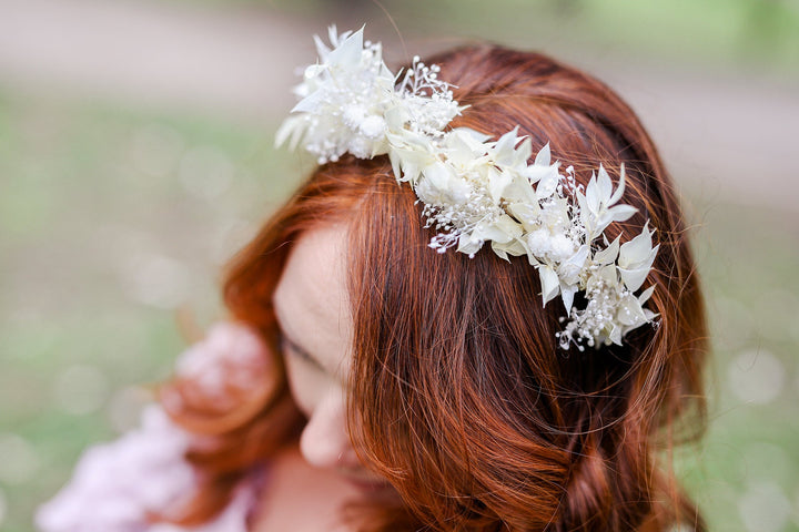 Ivory Flower Wedding Headband: Preserved Floral Bridal Crown – handmade floral hair accessory by magaela