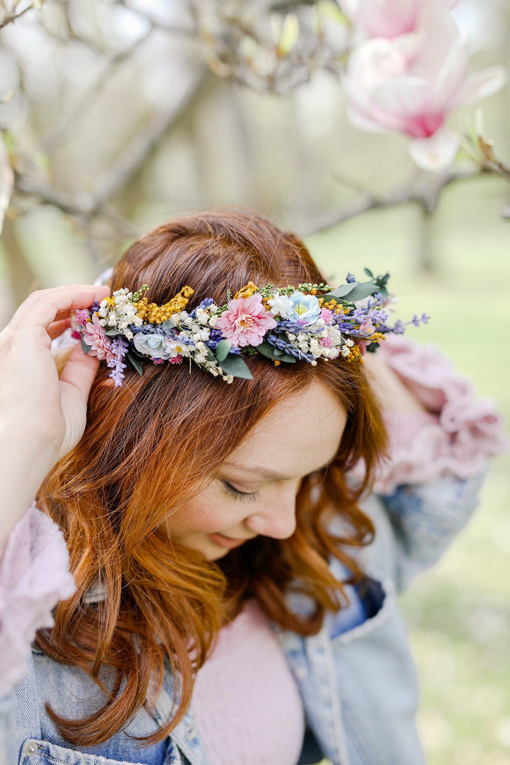 Lavender Flower Hair Wreath: Meadow Bridal Crown, Spring Wedding – handmade floral hair accessory by magaela